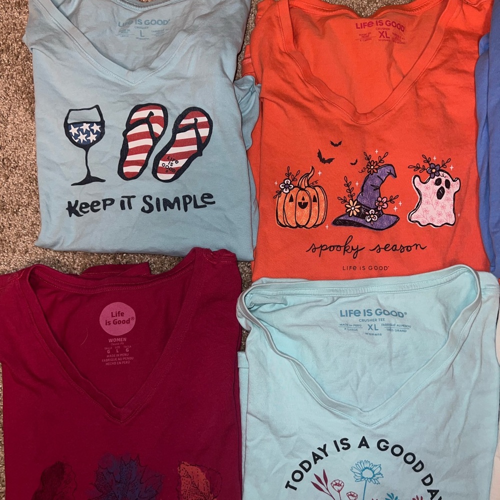 Lot of 8 Women’s Life Is Good Shirts V- Neck Size XL Summer Vibes Short Sleeve - Picture 3 of 10